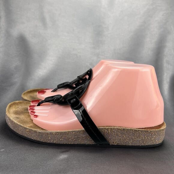 Tory Burch Miller Cloud Patent Sandals Women’s 8.5 Black Cork Thong School Shoes - Picture 6 of 14